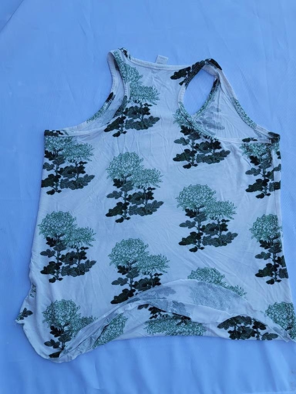 Women’s Floral Racerback Tank Top in White and Green